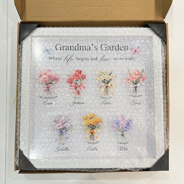 Personalised Floral Frame - Mom's Garden is Her Children Glowing Light Frame Box - Canvasgiftco