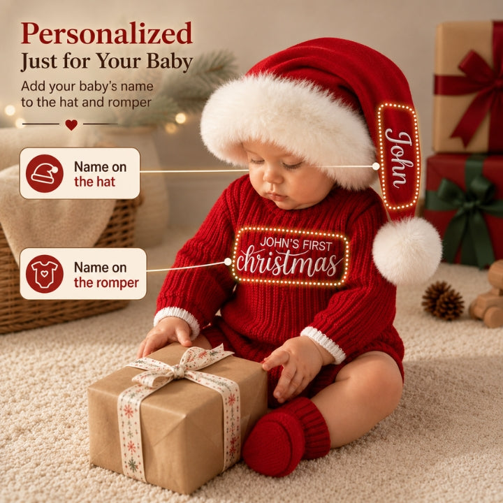 Personalized Baby’s First Christmas Organic Cotton Knit Romper