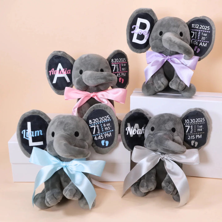 Personalized Baby Elephant Plush – Custom Newborn Birth Details Keepsake Gift - Canvasgiftco