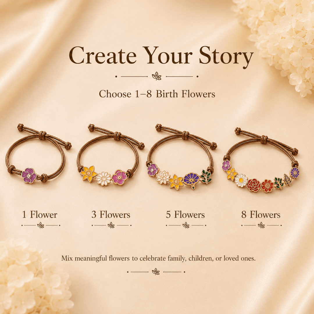 Personalized Birth Flower Bracelet for Mom – Custom Family Flower Bracelet with 1–8 Flowers - Canvasgiftco
