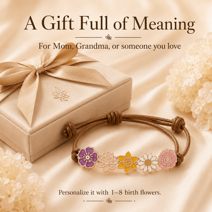 Personalized Birth Flower Bracelet for Mom – Custom Family Flower Bracelet with 1–8 Flowers - Canvasgiftco