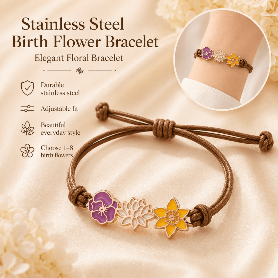 Personalized Birth Flower Bracelet for Mom – Custom Family Flower Bracelet with 1–8 Flowers - Canvasgiftco