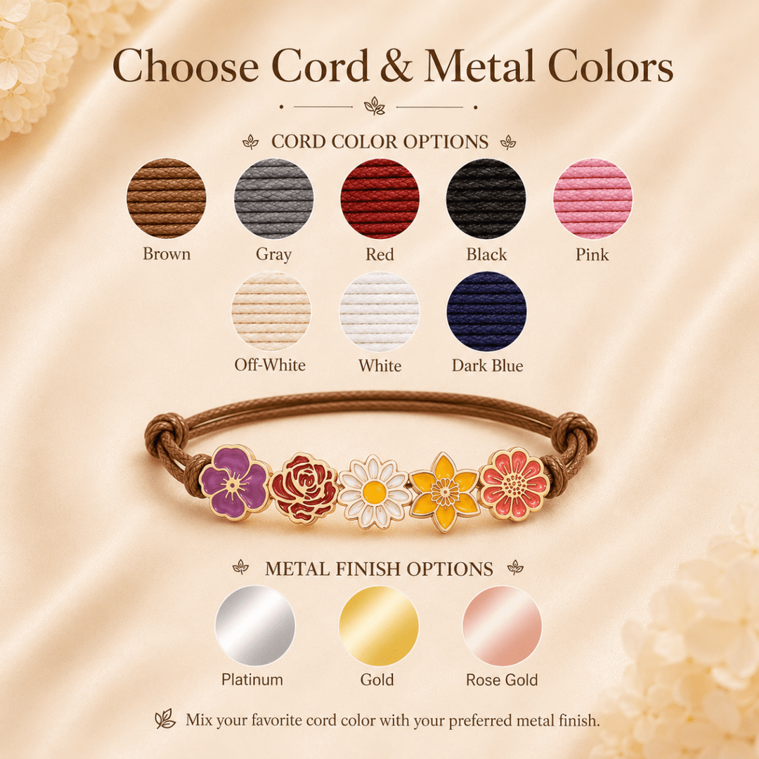 Personalized Birth Flower Bracelet for Mom – Custom Family Flower Bracelet with 1–8 Flowers - Canvasgiftco