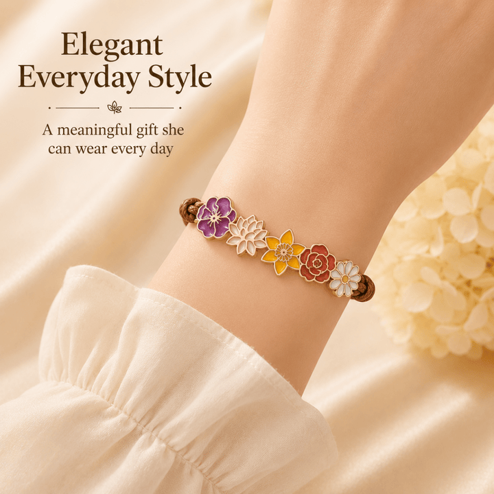 Personalized Birth Flower Bracelet for Mom – Custom Family Flower Bracelet with 1–8 Flowers - Canvasgiftco