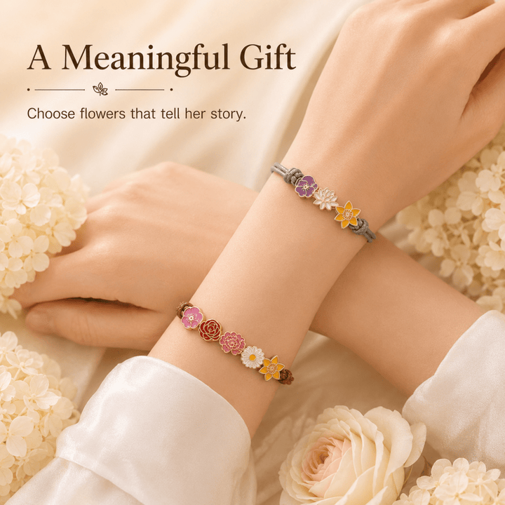 Personalized Birth Flower Bracelet for Mom – Custom Family Flower Bracelet with 1–8 Flowers - Canvasgiftco