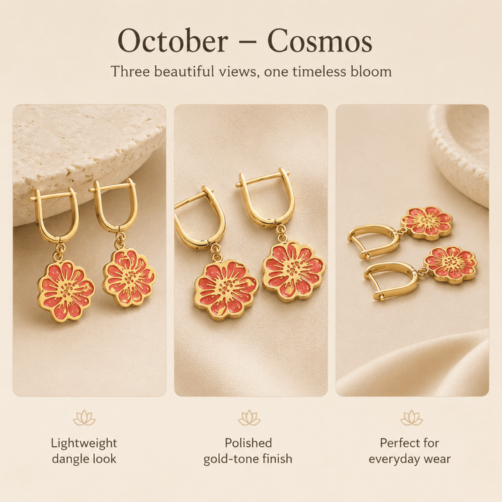 Personalized Birth Flower Dangle Earrings - Custom Birth Month Flower - Canvasgiftco