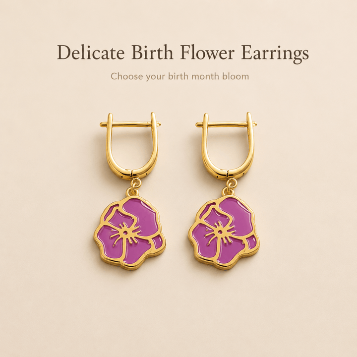 Personalized Birth Flower Dangle Earrings - Custom Birth Month Flower - Canvasgiftco