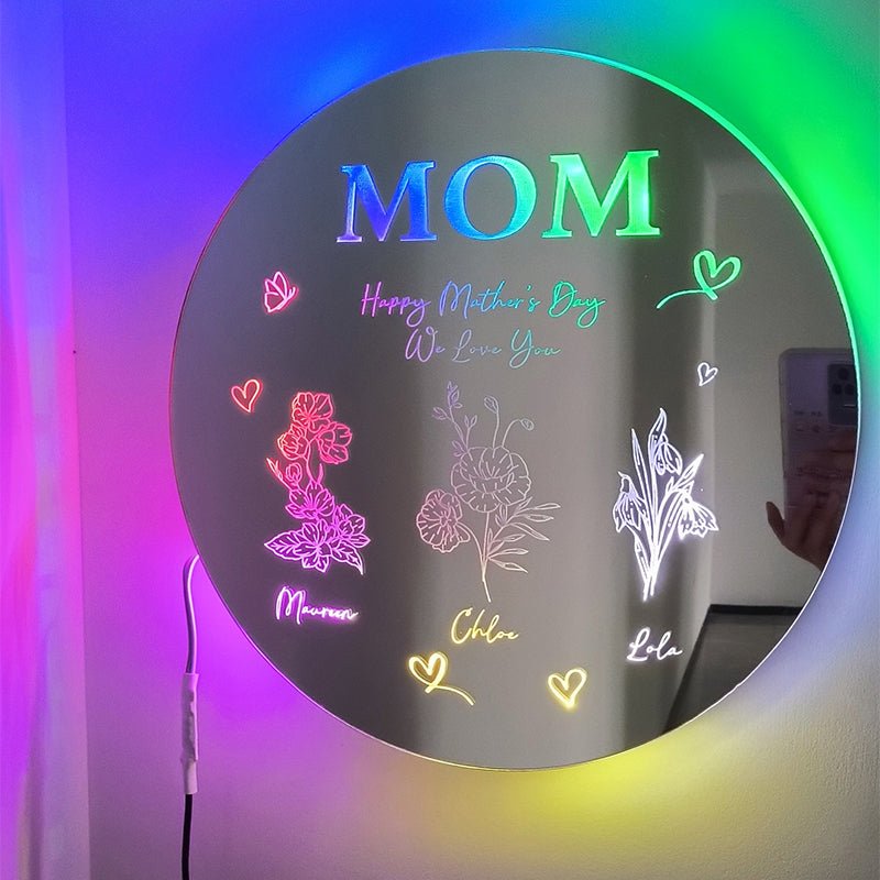 Personalized Birth Flower Mirror Lamp With Name - Canvasgiftco