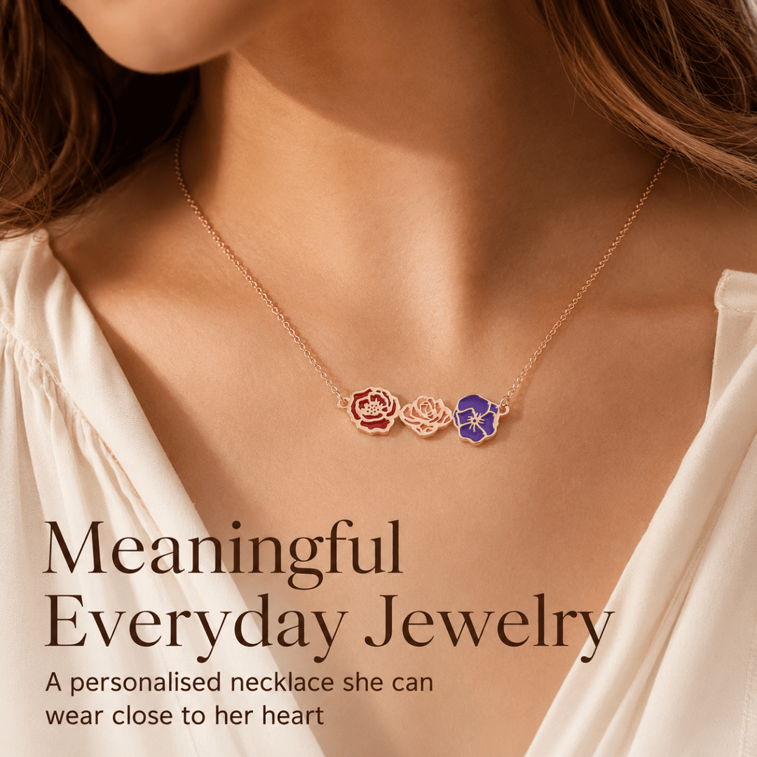Personalized Birth Flower Necklace for Mom Grandma - Canvasgiftco