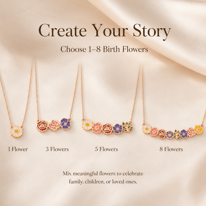 Personalized Birth Flower Necklace for Mom Grandma - Canvasgiftco