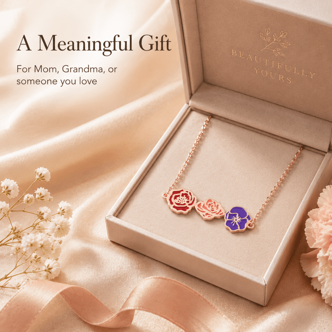 Personalized Birth Flower Necklace for Mom Grandma - Canvasgiftco