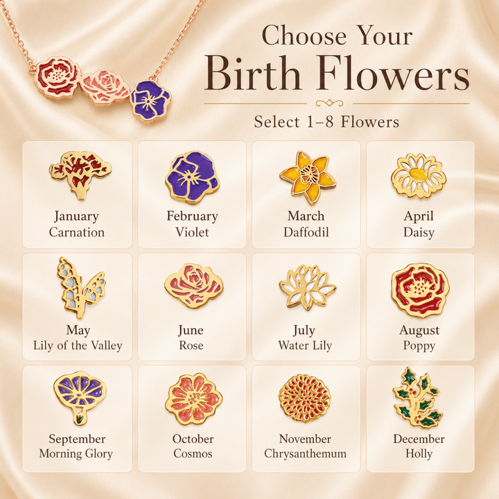 Personalized Birth Flower Necklace for Mom Grandma - Canvasgiftco
