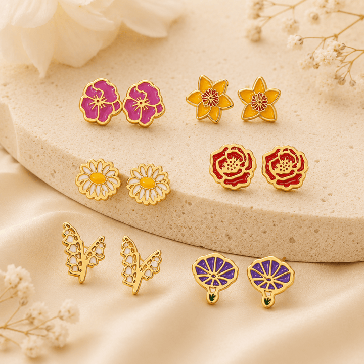Personalized Birth Flower Stud Earrings for Her - Canvasgiftco