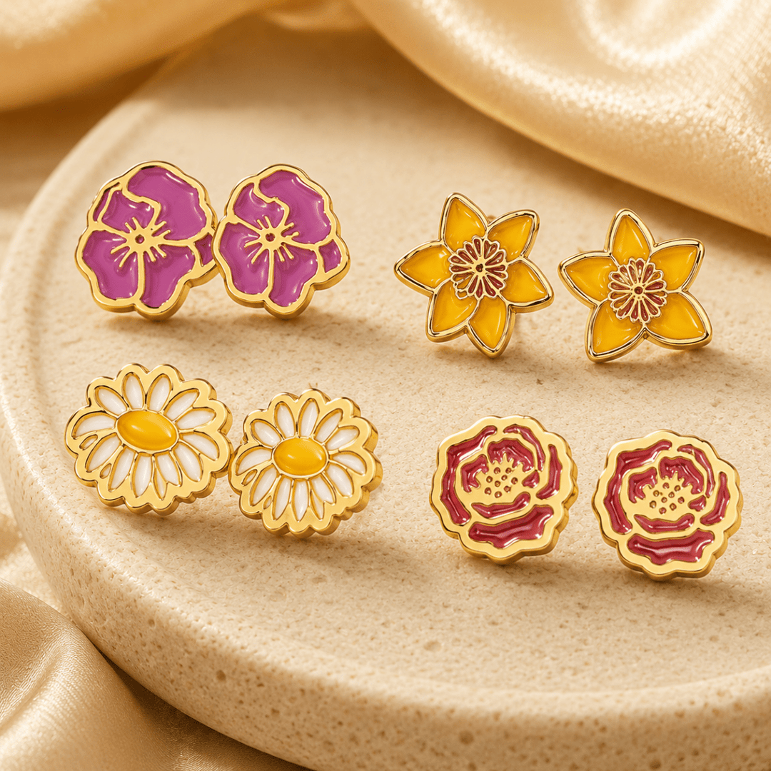 Personalized Birth Flower Stud Earrings for Her - Canvasgiftco