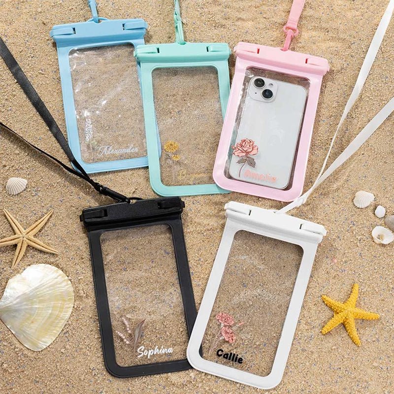 Personalized Birth Flower Waterproof Sealing Phone Pouch - Canvasgiftco
