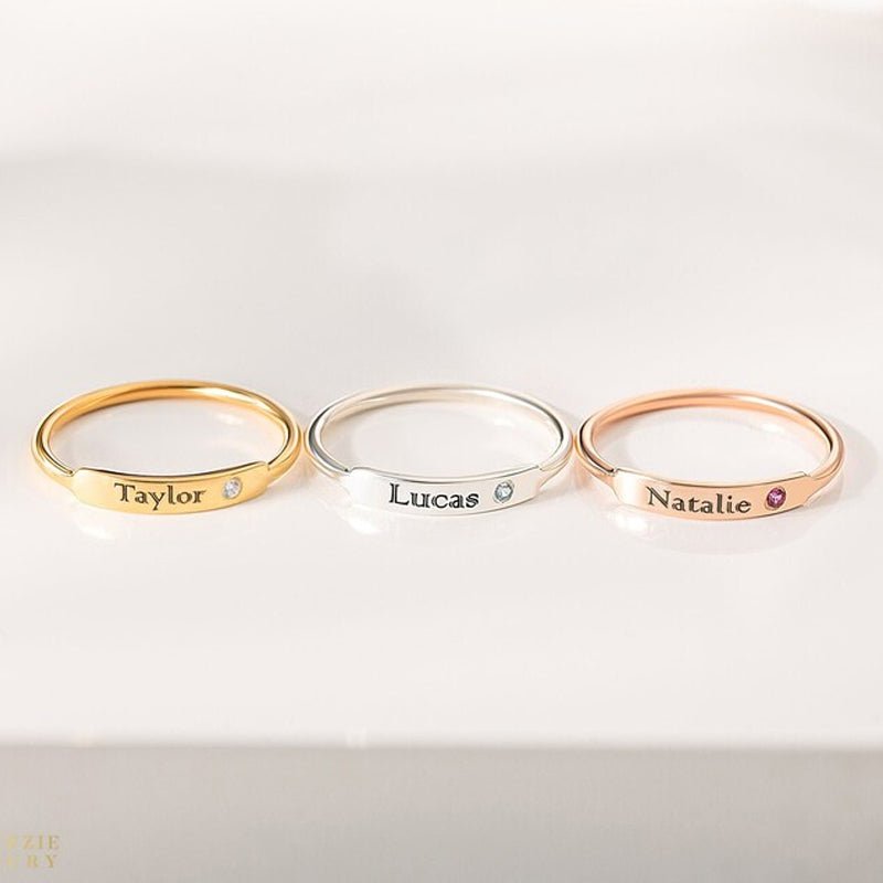 Personalized Birthstone Name Memorial Ring - Canvasgiftco