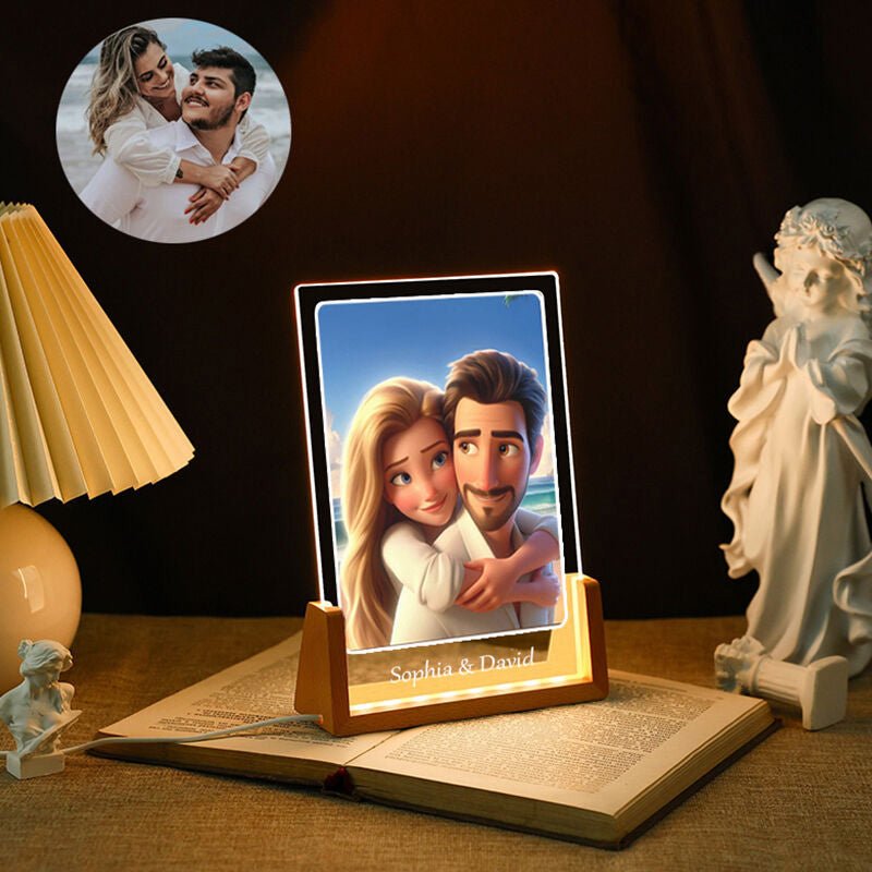 Personalized Cartoon Photo Lamp Sweet Gift for Couples - Canvasgiftco