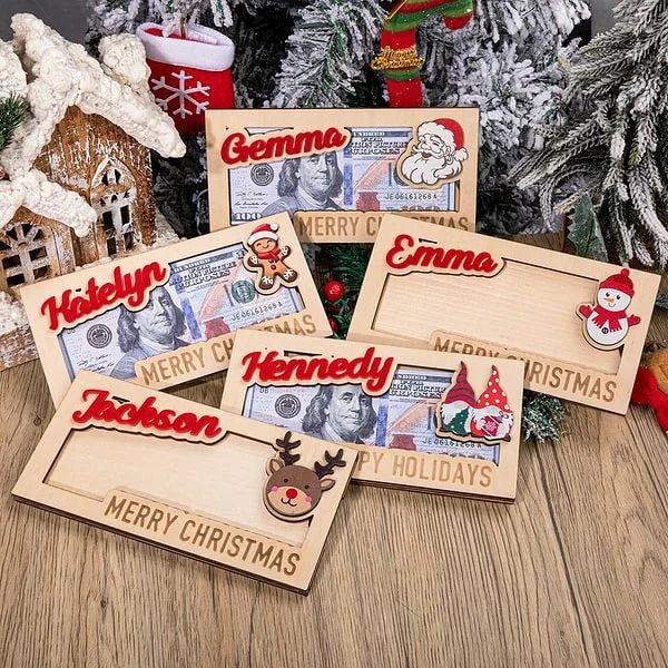 Personalized Christmas Wooden Envelope Money Holder - Canvasgiftco