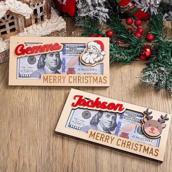 Personalized Christmas Wooden Envelope Money Holder - Canvasgiftco