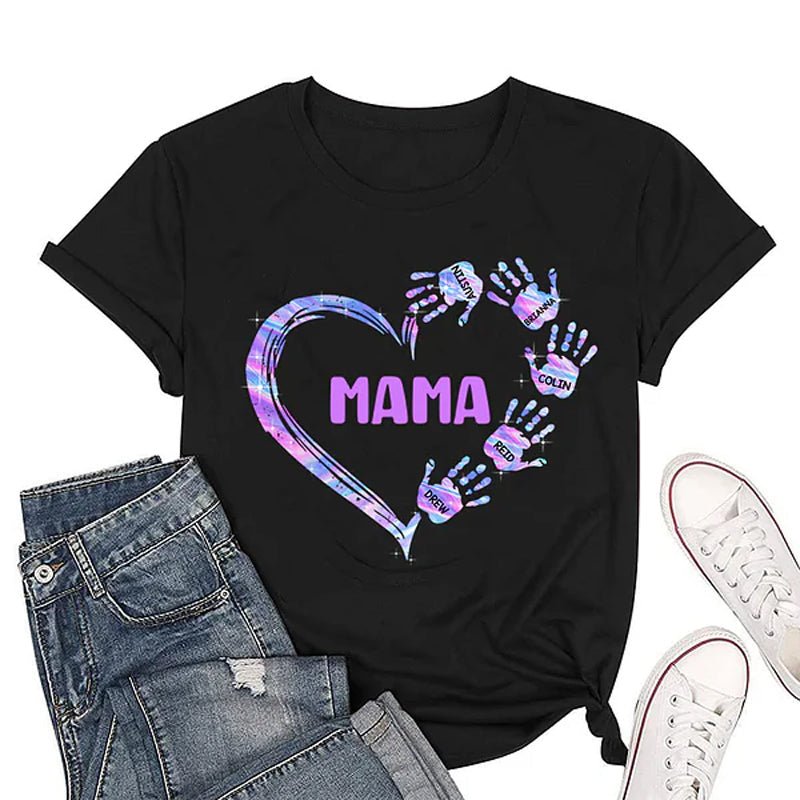 Personalized Colorful Heart Hand Print 100% Cotton T-Shirt Hoodie with Title and Kid Names - Canvasgiftco
