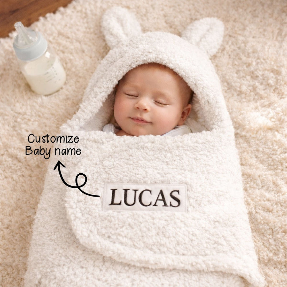 Personalized Embroidered Name Bunny Baby Swaddle – Warm, Comfortable, and Easy to Use - Canvasgiftco
