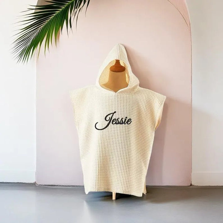 Personalized Embroidery Kids Waffle Bathrobe Cape - Suitable For Children Aged 2 - 7 - Canvasgiftco