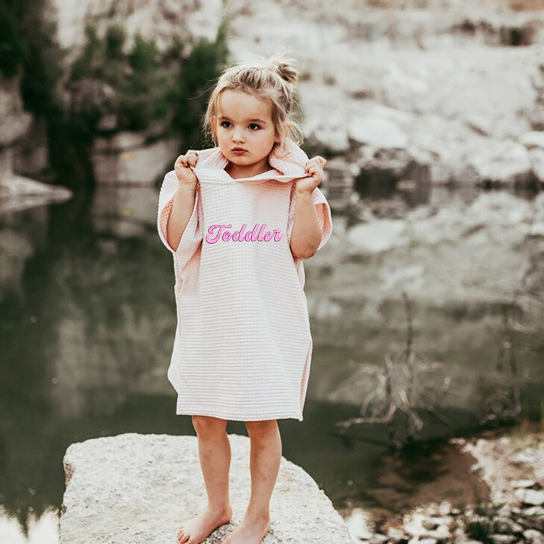 Personalized Embroidery Kids Waffle Bathrobe Cape - Suitable For Children Aged 2 - 7 - Canvasgiftco