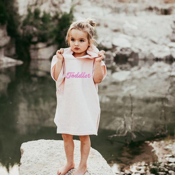Personalized Embroidery Kids Waffle Bathrobe Cape - Suitable For Children Aged 2 - 7 - Canvasgiftco