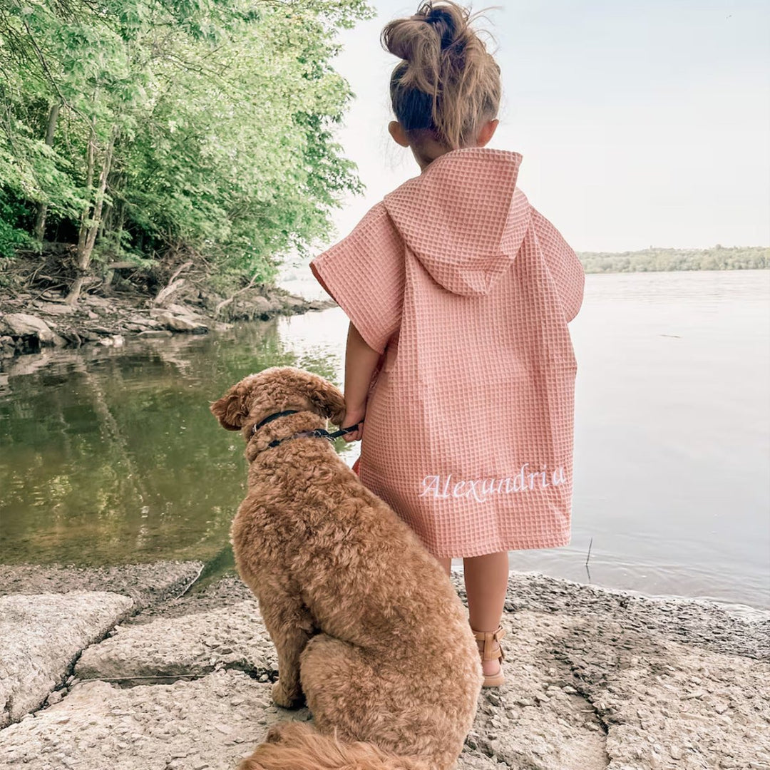 Personalized Embroidery Kids Waffle Bathrobe Cape - Suitable For Children Aged 2 - 7 - Canvasgiftco