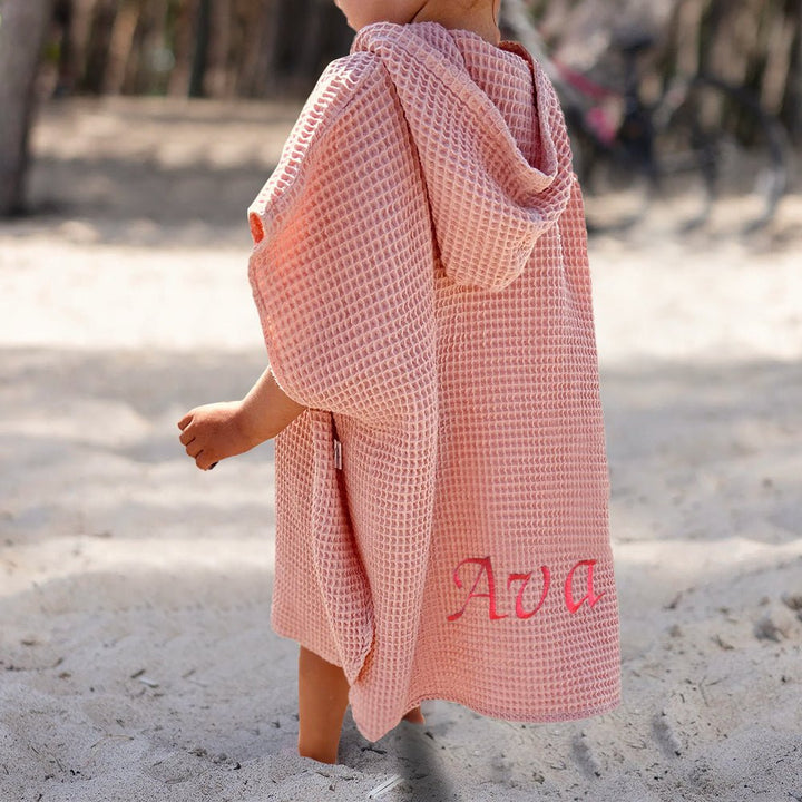 Personalized Embroidery Kids Waffle Bathrobe Cape - Suitable For Children Aged 2 - 7 - Canvasgiftco