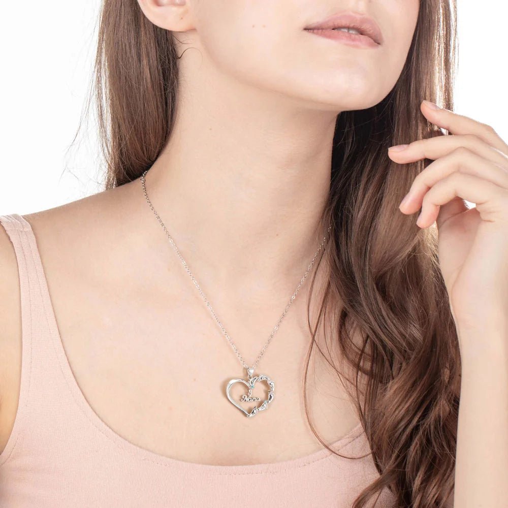 Personalized Engraved Baby Feet Heart Family Necklace with 1 - 8 Names and Birthstones Mother‘s Day Birthday for Mother Grandma - Canvasgiftco