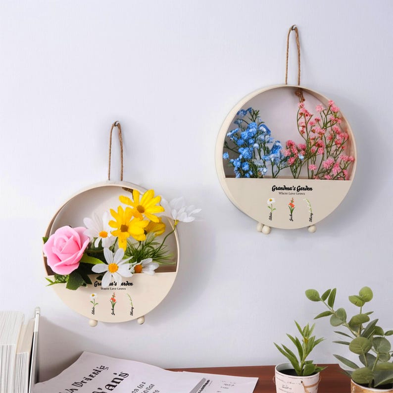 Personalized Flower Basket, Grandma's Garden Hanging Metal Flower Basket, Mother's Day Gifts, Birthday Gifts from Grandkid, Gift for Grandma - Canvasgiftco