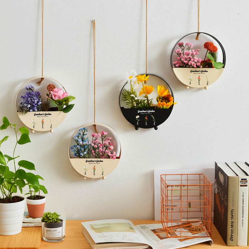 Personalized Flower Basket, Grandma's Garden Hanging Metal Flower Basket, Mother's Day Gifts, Birthday Gifts from Grandkid, Gift for Grandma - Canvasgiftco