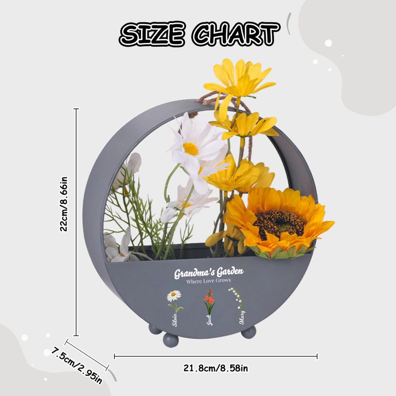 Personalized Flower Basket, Grandma's Garden Hanging Metal Flower Basket, Mother's Day Gifts, Birthday Gifts from Grandkid, Gift for Grandma - Canvasgiftco