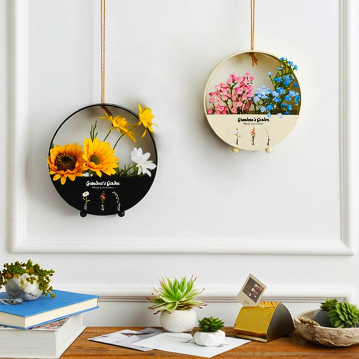 Personalized Flower Basket, Grandma's Garden Hanging Metal Flower Basket, Mother's Day Gifts, Birthday Gifts from Grandkid, Gift for Grandma - Canvasgiftco
