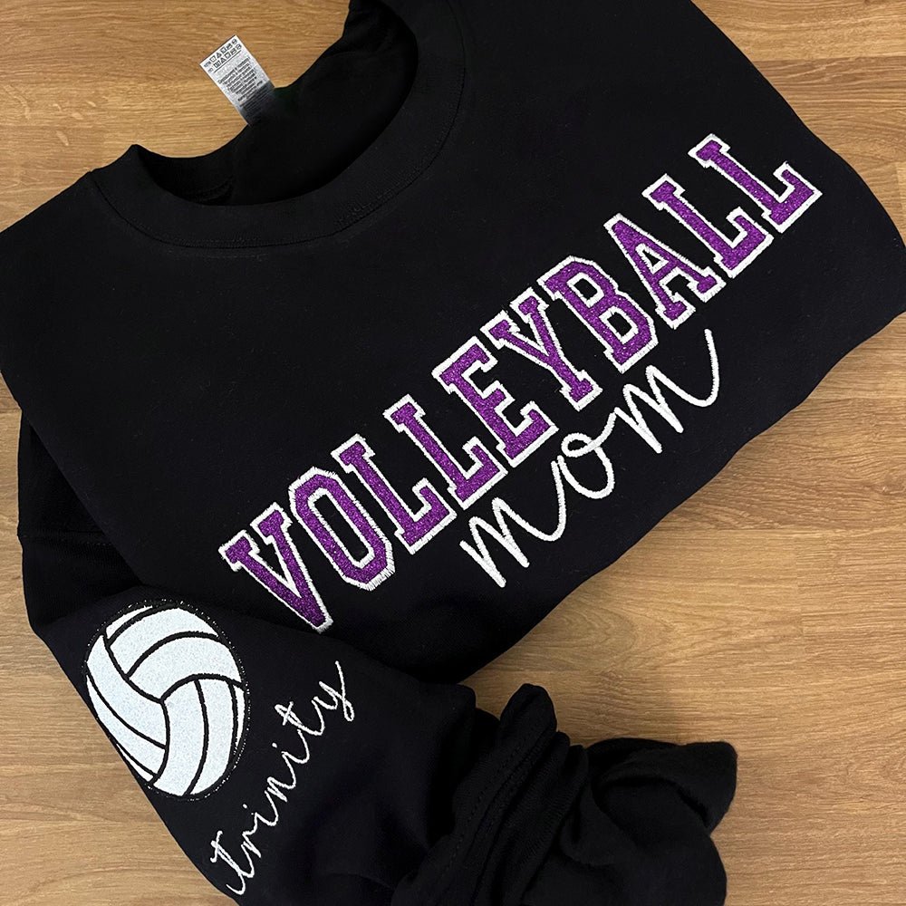 Personalized Glitter Embroidered Volleyball Mom Sweatshirt - Canvasgiftco
