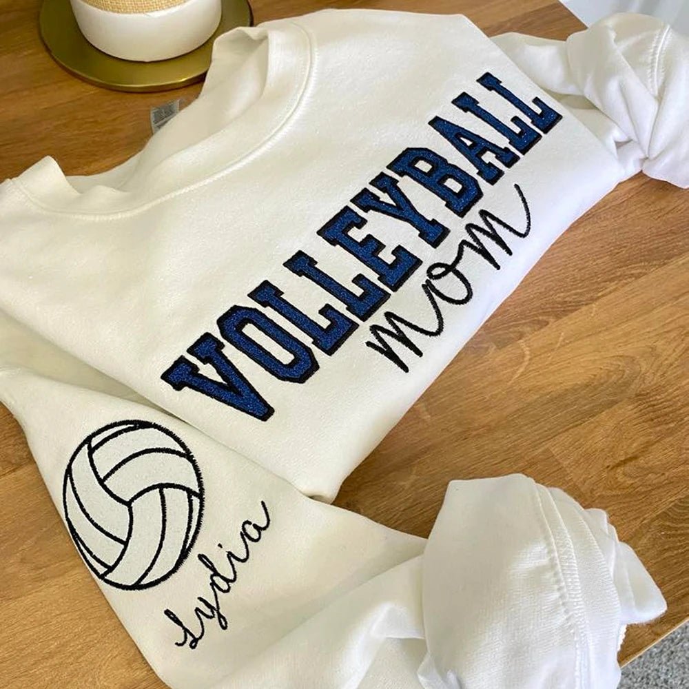 Personalized Glitter Embroidered Volleyball Mom Sweatshirt - Canvasgiftco