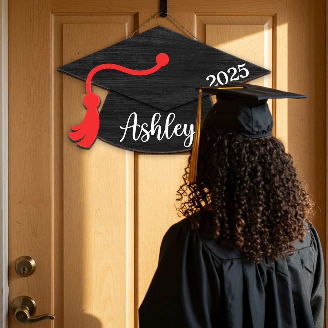 Personalized Graduation Door Hanger 2025 Graduation Gift - Wooden Grad Cap Sign - Canvasgiftco