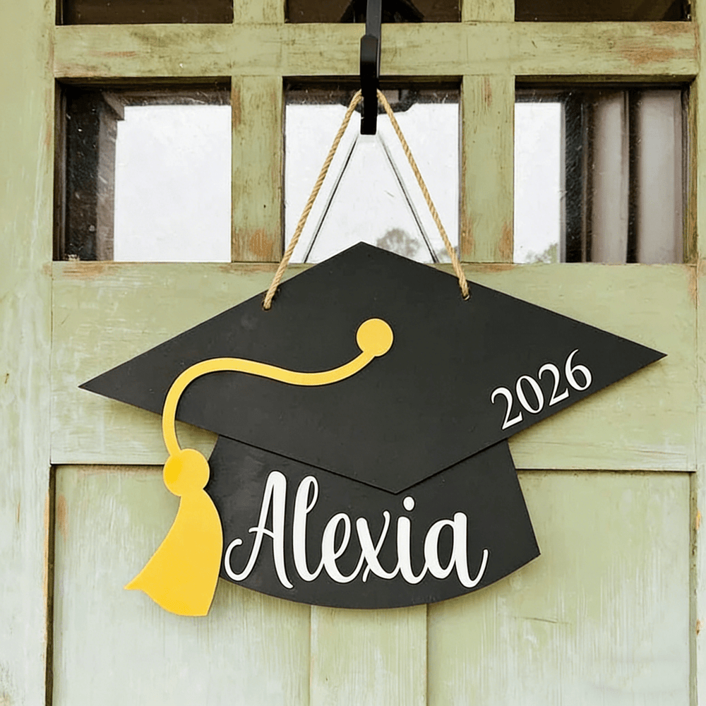 Personalized Graduation Door Hanger 2026 Graduation Gift - Wooden Grad Cap Sign - Canvasgiftco