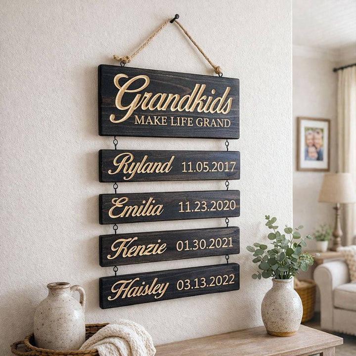 Personalized Grandkids Hanging Sign | 2024 Version Engraved Design - Canvasgiftco