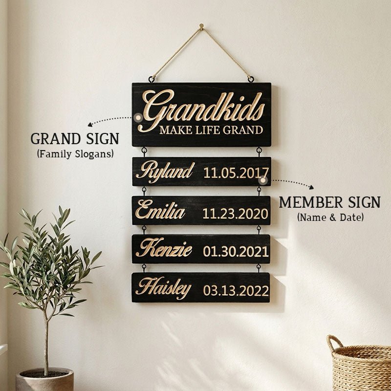 Personalized Grandkids Hanging Sign | 2024 Version Engraved Design - Canvasgiftco