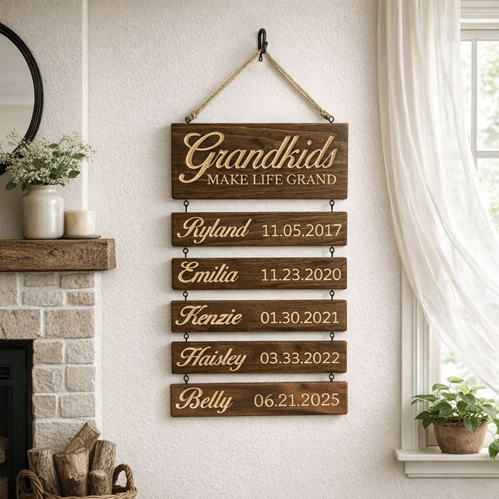 Personalized Grandkids Hanging Sign | 2024 Version Engraved Design - Canvasgiftco