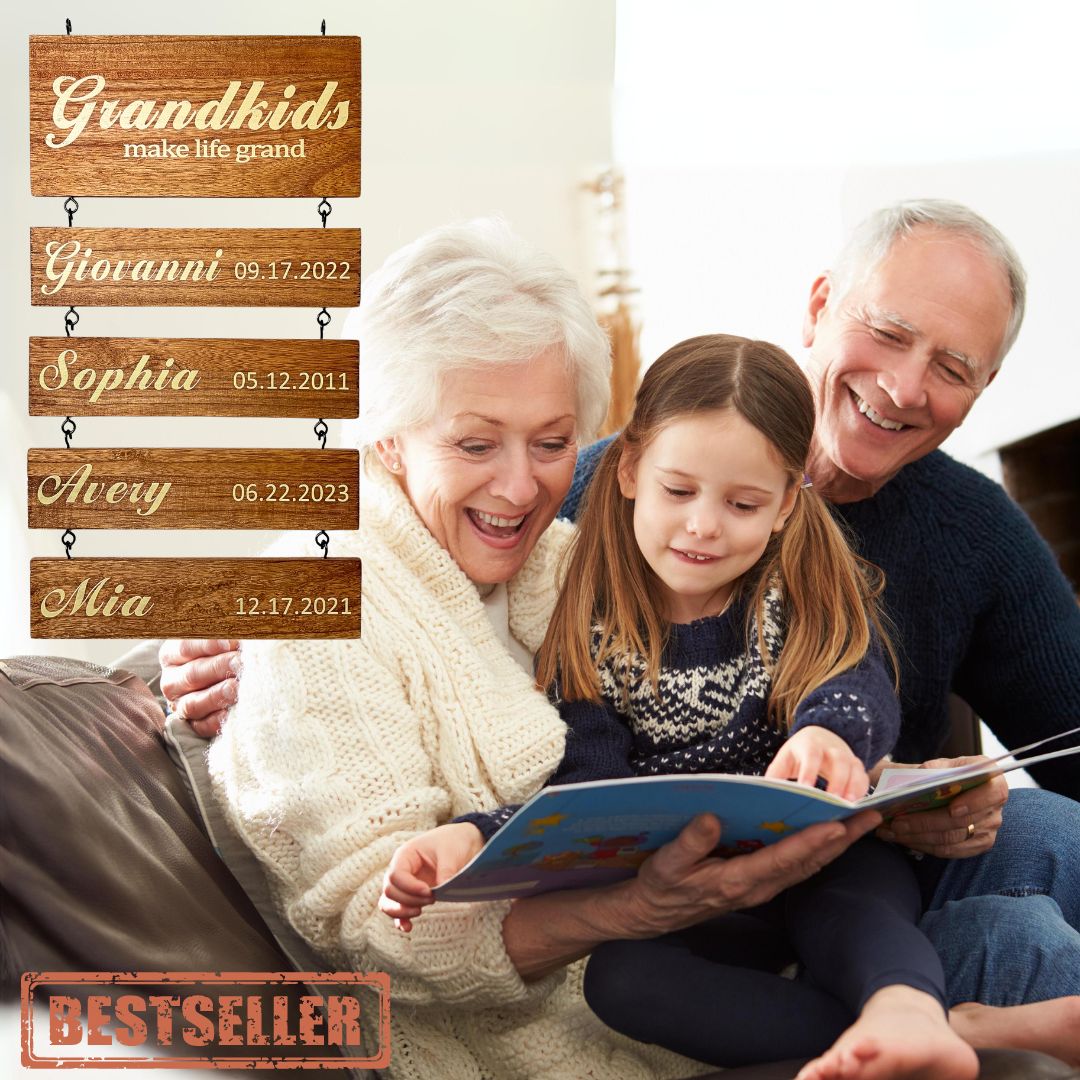 Personalized Grandkids Hanging Sign | 2024 Version Printed Design - Canvasgiftco