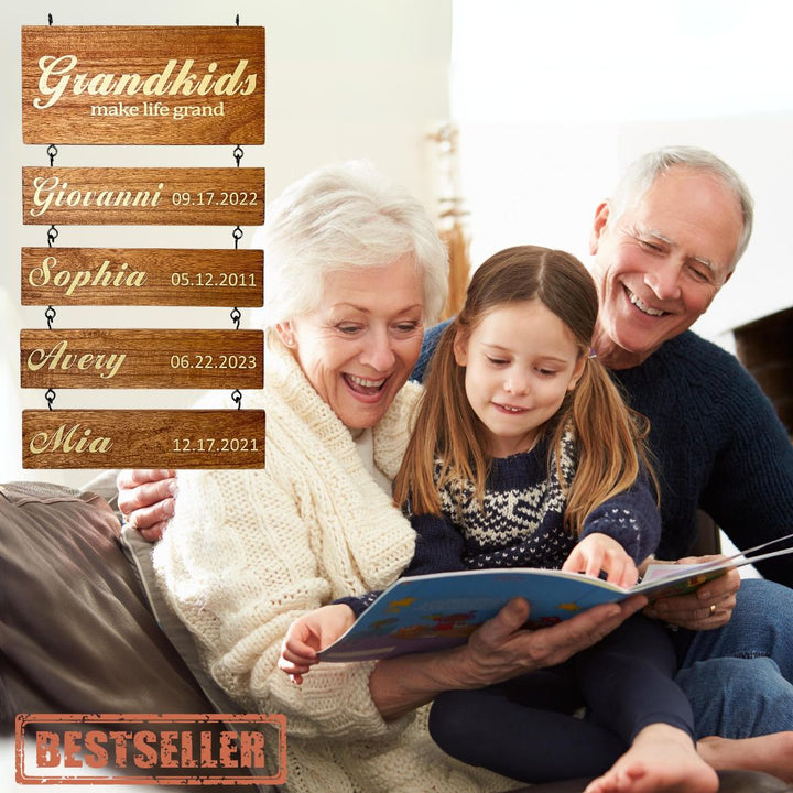 Personalized Grandkids Hanging Sign | 2024 Version Printed Design - Canvasgiftco