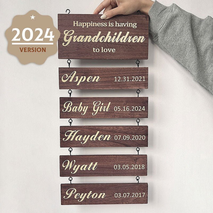 Personalized Grandkids Hanging Sign | 2024 Version Printed Design - Canvasgiftco