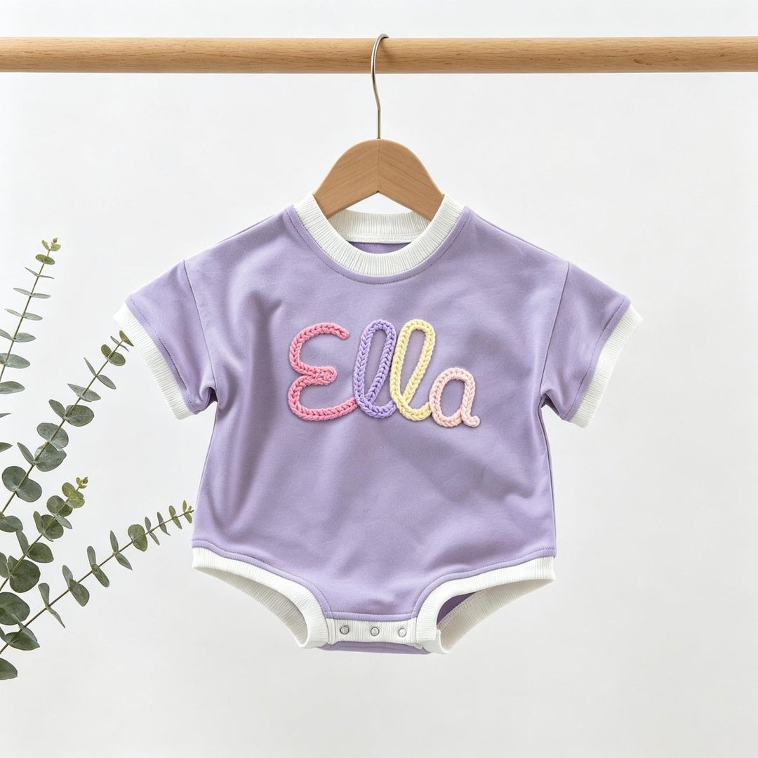 Personalized Hand-Embroidered Baby Romper – Baby-Safe Cotton Outfit - Canvasgiftco