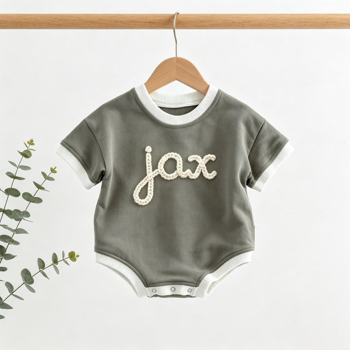 Personalized Hand-Embroidered Baby Romper – Baby-Safe Cotton Outfit - Canvasgiftco