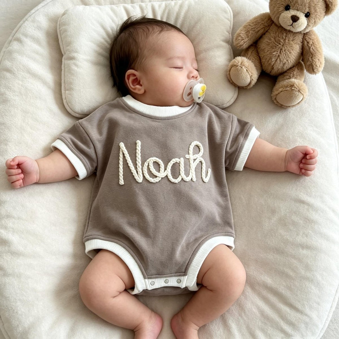 Personalized Hand-Embroidered Baby Romper – Baby-Safe Cotton Outfit - Canvasgiftco