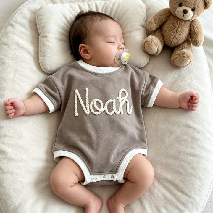Personalized Hand-Embroidered Baby Romper – Baby-Safe Cotton Outfit - Canvasgiftco