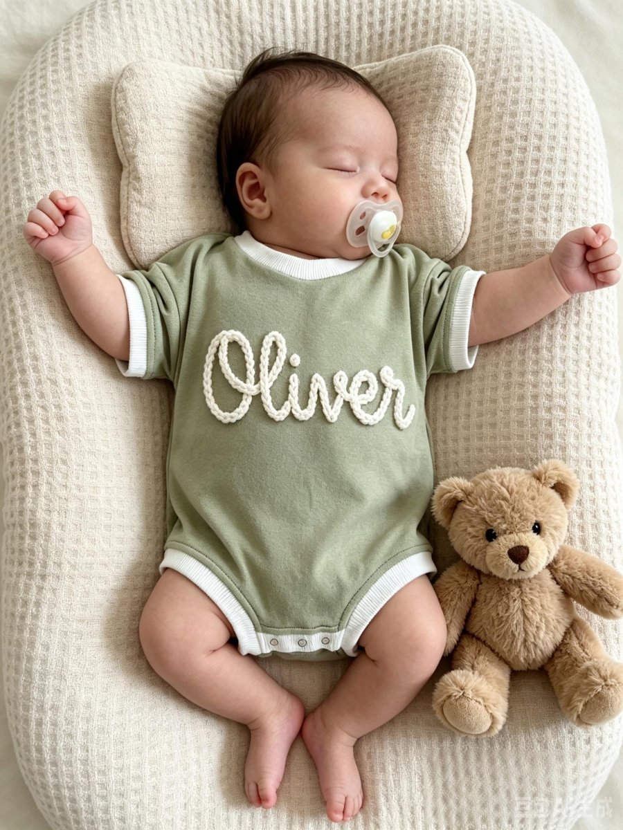Personalized Hand-Embroidered Baby Romper – Baby-Safe Cotton Outfit - Canvasgiftco